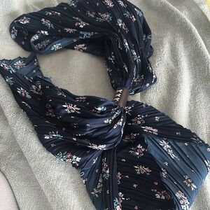 Chic Floral Navy Scarf with Scarf Slide